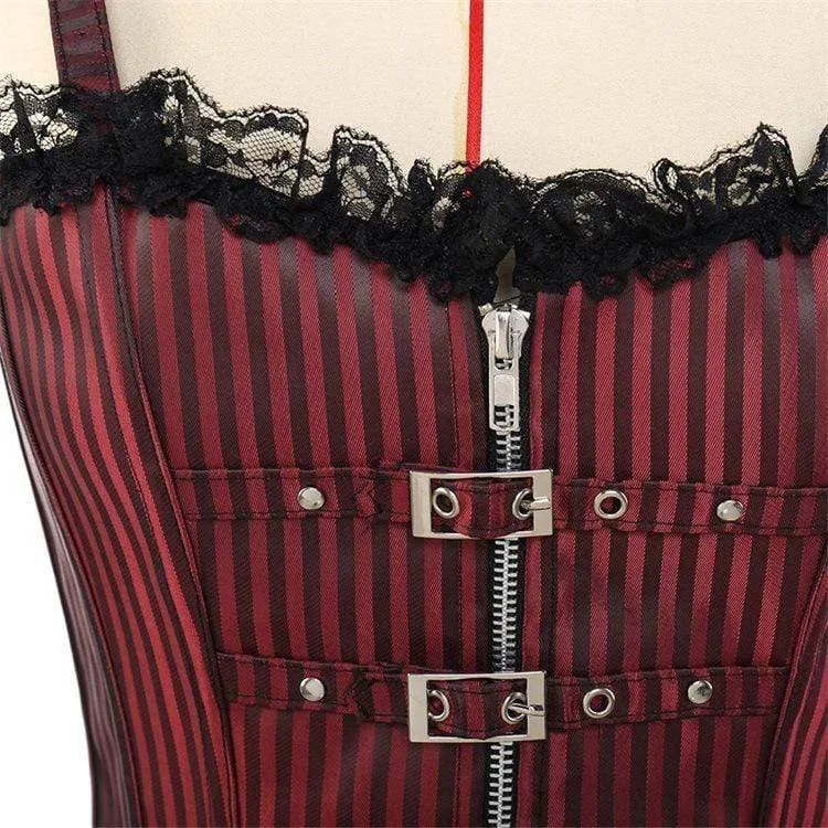 Damen Steampunk Front Zip Overbust Korsetts mit Ketten