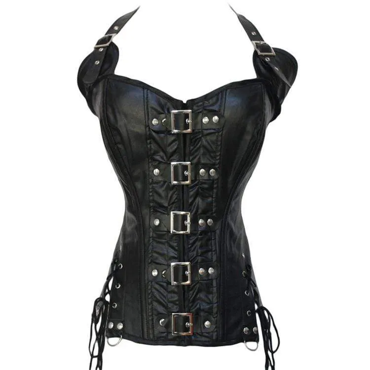 Frauen Punk Faux Leder Halfter Overbust Korsetts