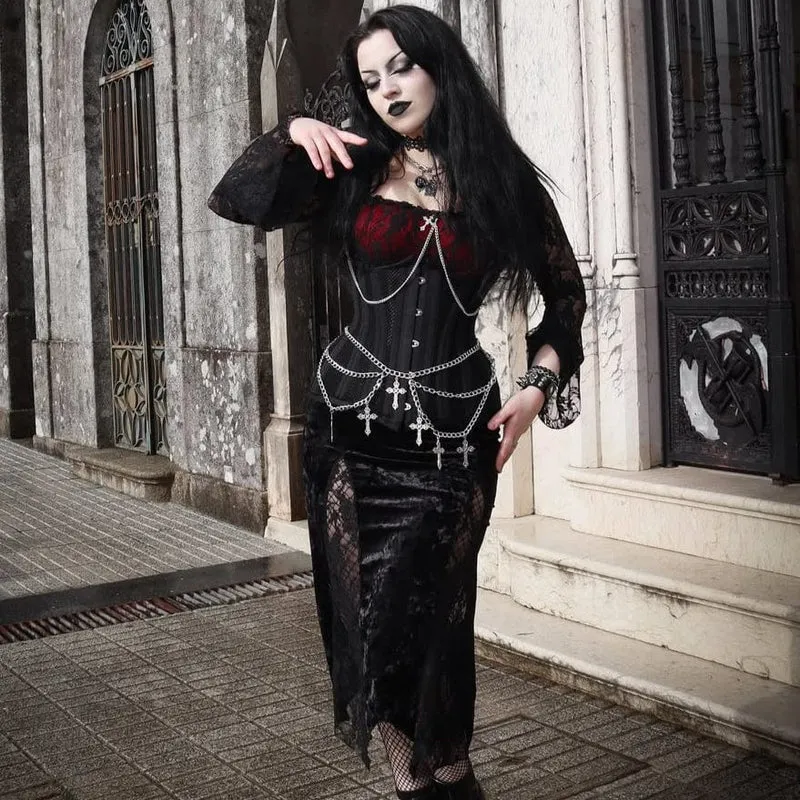 Damen Gothic Mesh 24-Stahlknochen Underbust Korsetts