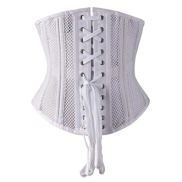 Damen Gothic Mesh 24-Stahlknochen Underbust Korsetts