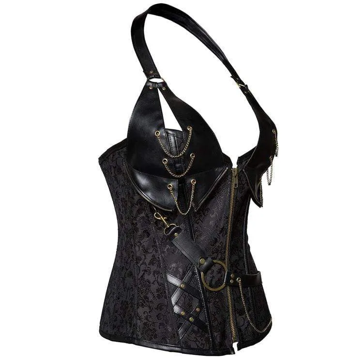 Damen Gothic Kunstleder Neckholder Top Korsetts