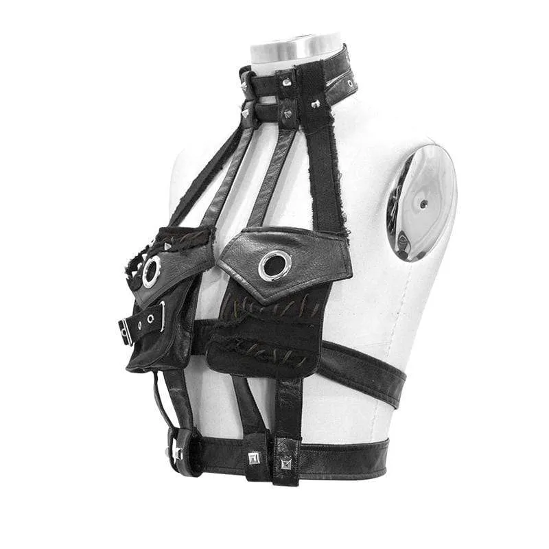 Damen Gothic Punk PU Leder Taschengeschirr