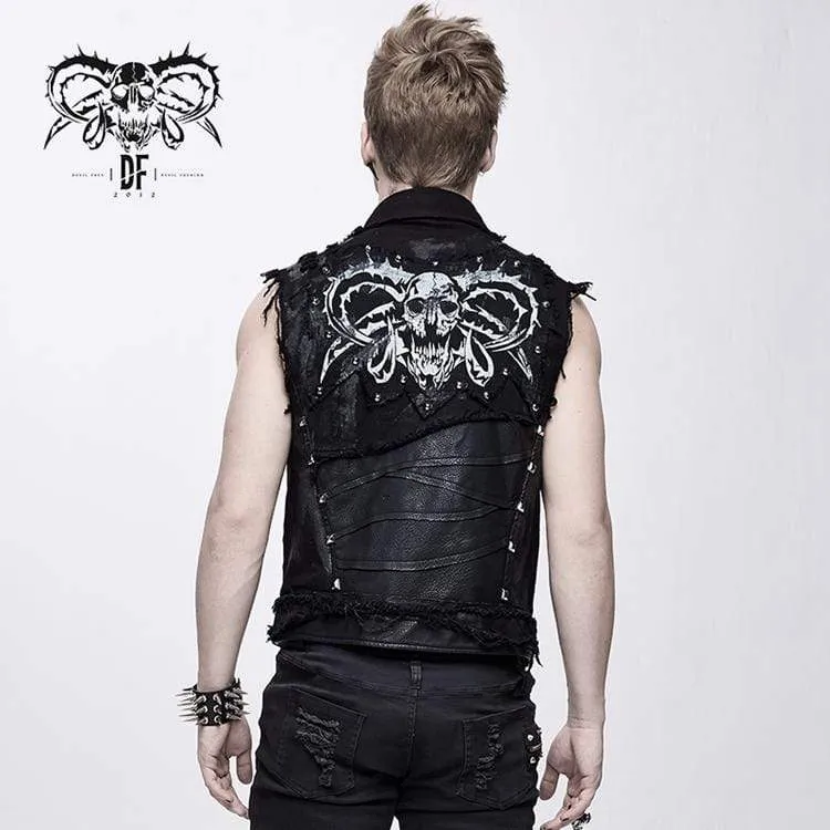 Herren Punk Skull Rivets Ripped Weste