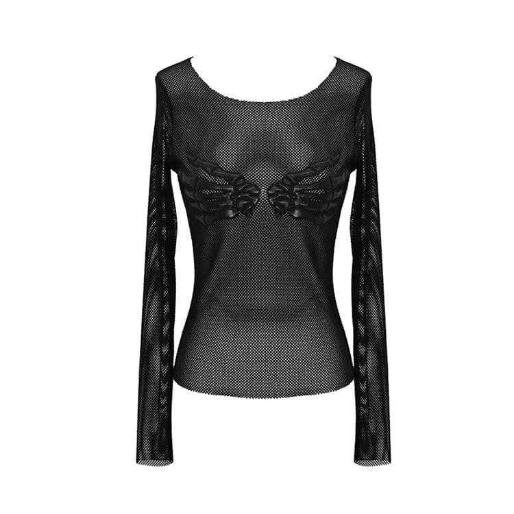Frauen Goth Skull Sheer Mesh Tops