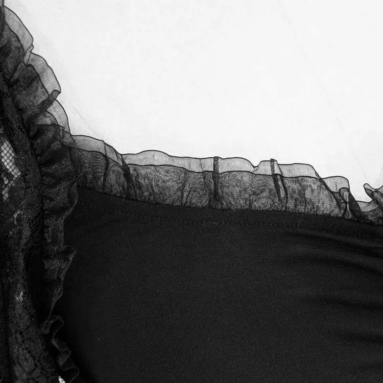Frauen Goth Sheer Lace Puff Sleeved Tops