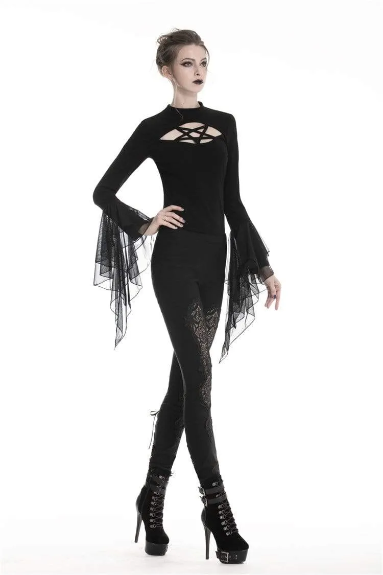 Frauen Gothic Lace-up Floral Cutout Leggings
