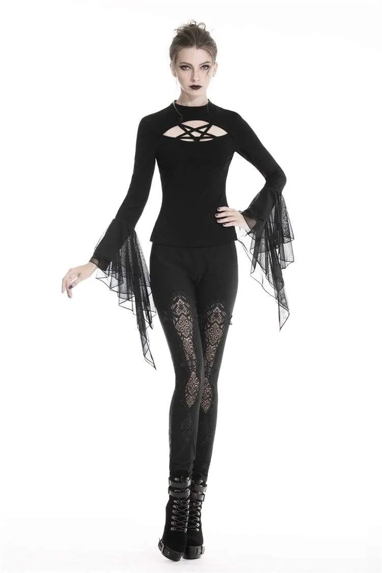 Frauen Gothic Lace-up Floral Cutout Leggings
