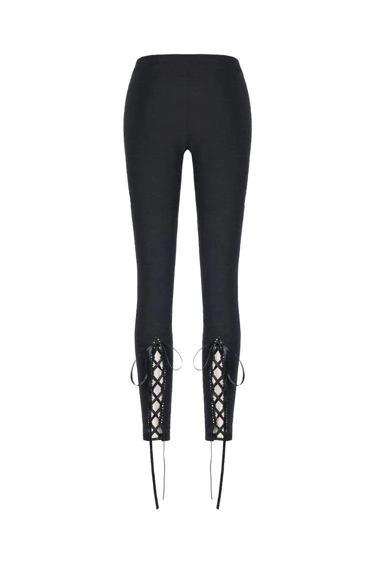 Frauen Gothic Lace-up Floral Cutout Leggings