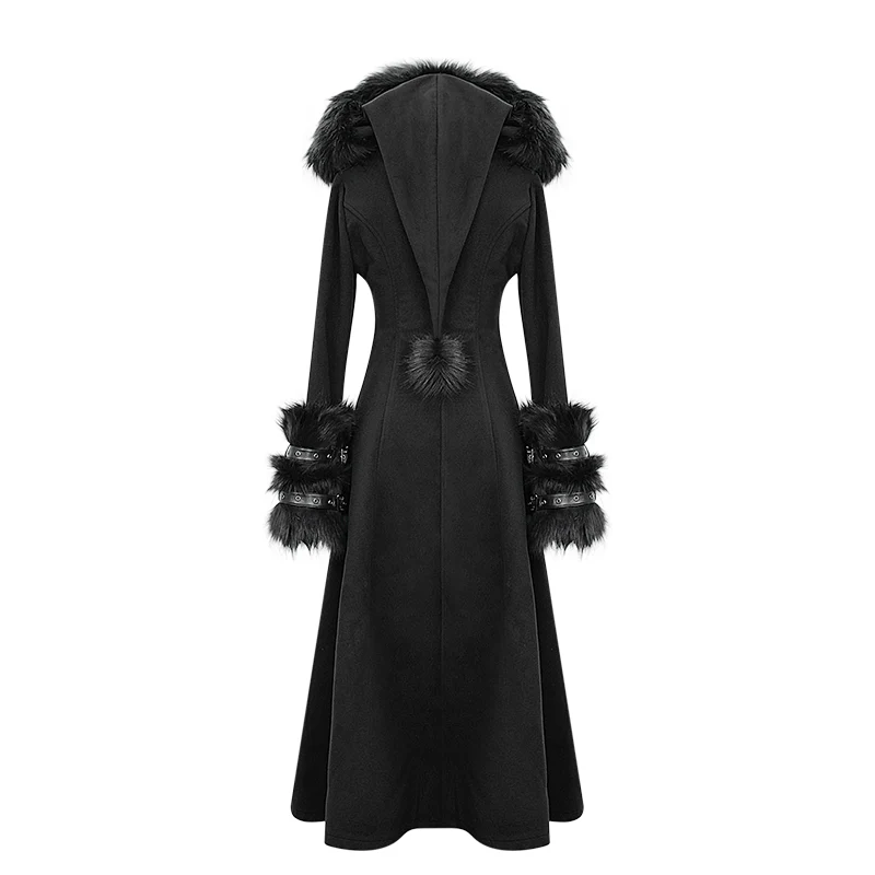 Gothic schwarze Kapuzenkleider für Damen mit abnehmbaren, flauschigen Accessoires