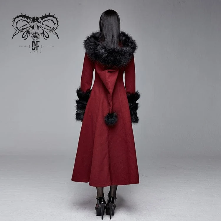Damen Gothic Winter warme Mäntel mit abnehmbaren flauschigen Accessoires
