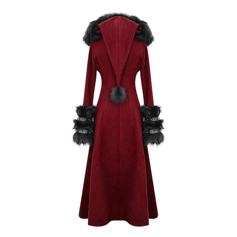 Damen Gothic Winter warme Mäntel mit abnehmbaren flauschigen Accessoires