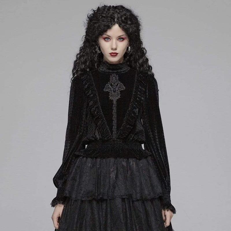 Frauen Goth Stehkragen Floral Lace Velet Tops
