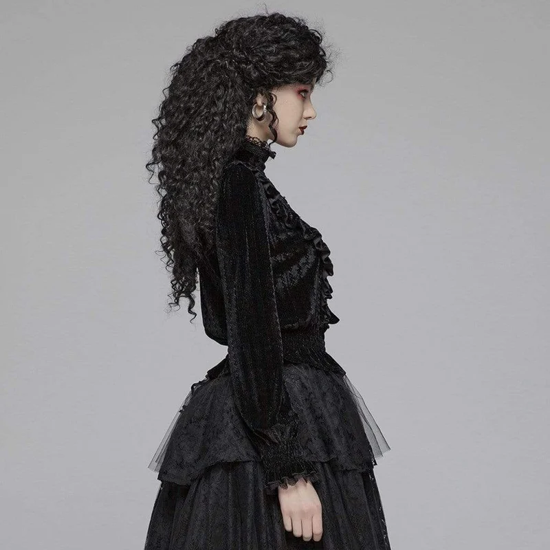 Frauen Goth Stehkragen Floral Lace Velet Tops