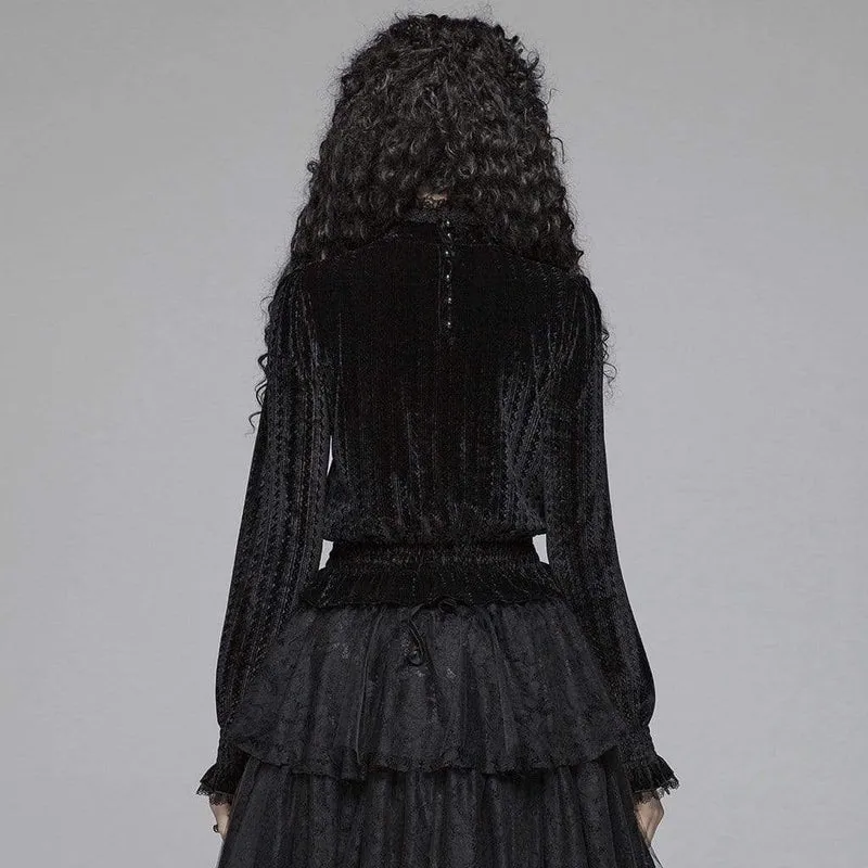 Frauen Goth Stehkragen Floral Lace Velet Tops