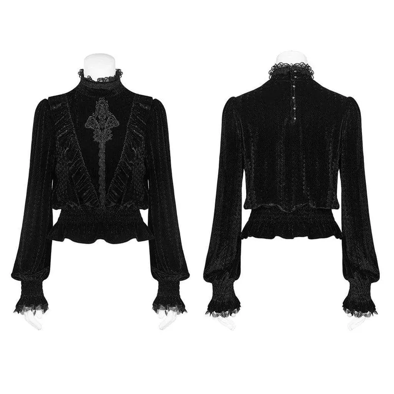 Frauen Goth Stehkragen Floral Lace Velet Tops