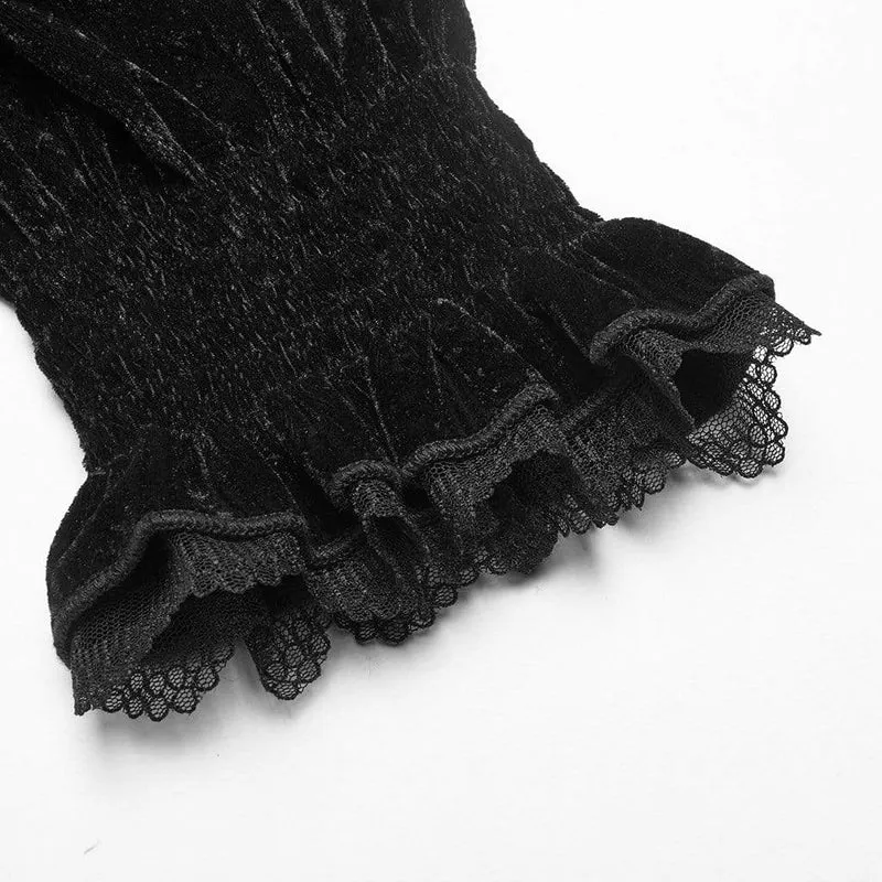 Frauen Goth Stehkragen Floral Lace Velet Tops