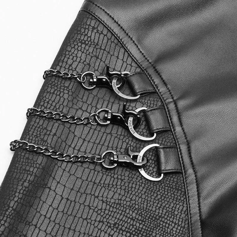 Damen Goth Kunstleder Skinny Leggings mit Metallketten