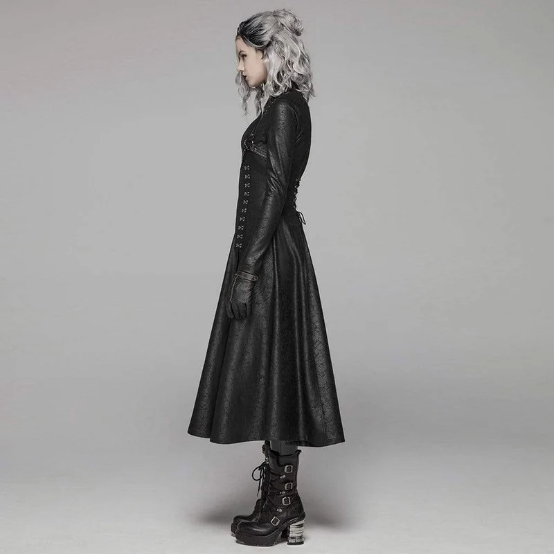 Frauen Goth Front Zipper Stehkragen Maxi Overcoat