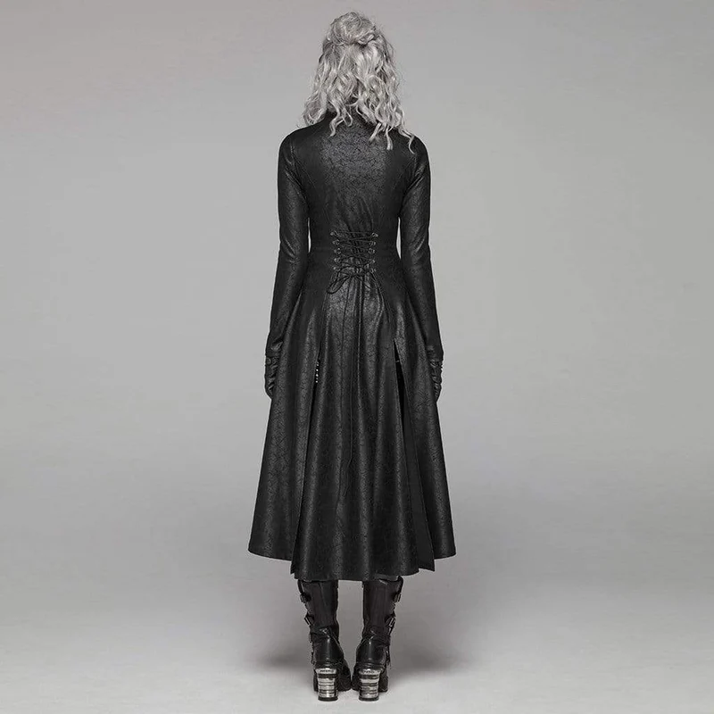 Frauen Goth Front Zipper Stehkragen Maxi Overcoat