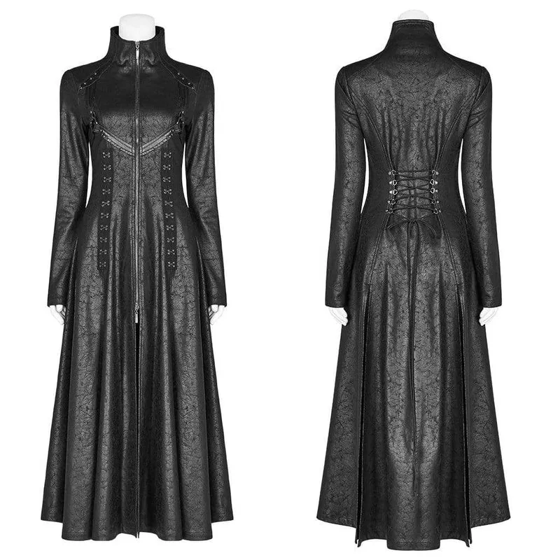 Frauen Goth Front Zipper Stehkragen Maxi Overcoat