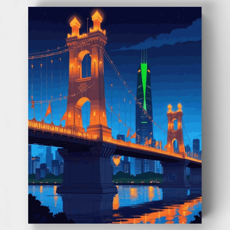 Cincinnati Roebling Bridge at Night - Paint by Numbers Kit