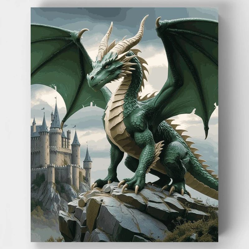 Green Dragon and Medieval Castle - Paint by Numbers Kit