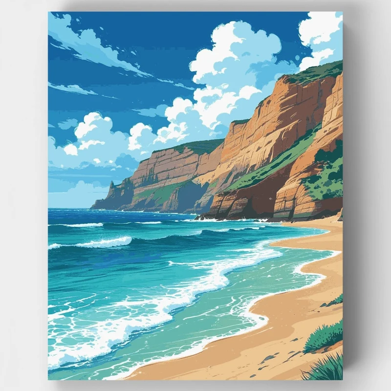 Cornwall Sun-Drenched Beach and Cliffs - Paint by Numbers Kit