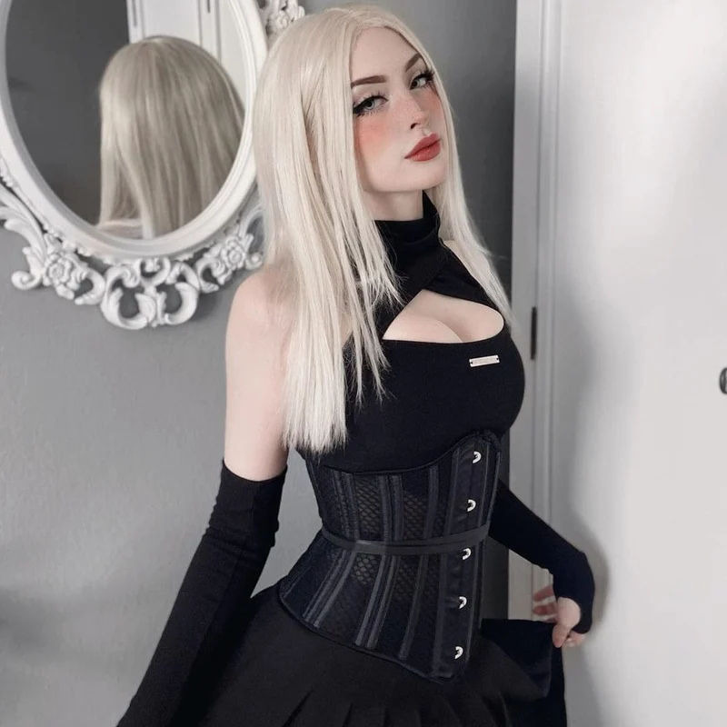 Damen Gothic 26 Steel Boned Mesh Underbust Korsetts