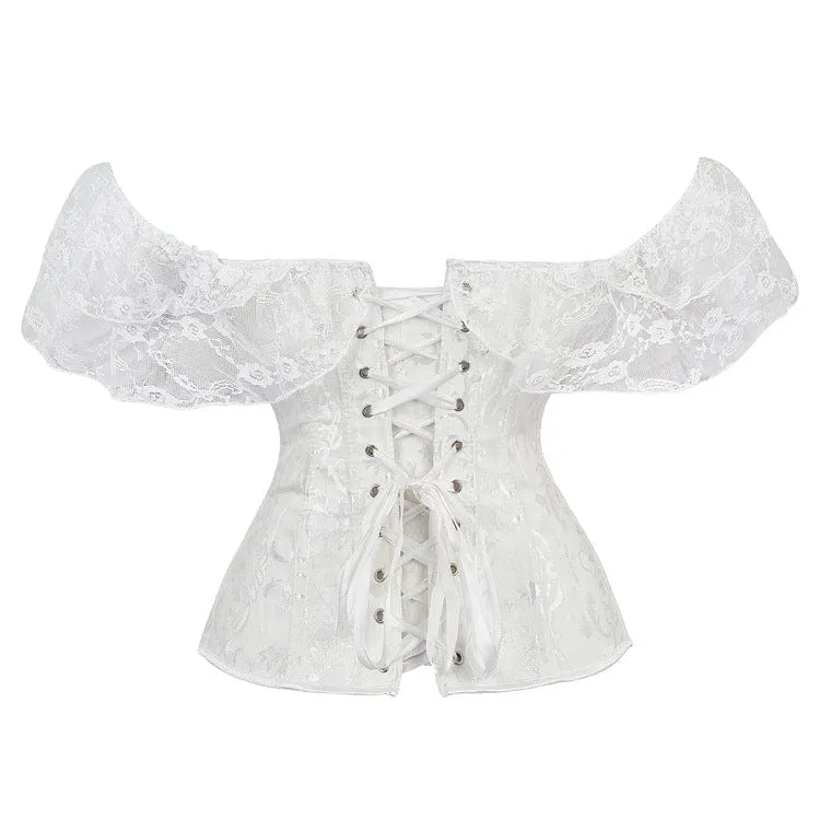Damen Gothic Mesh Sleeved Lace Floral Overbust Korsetts