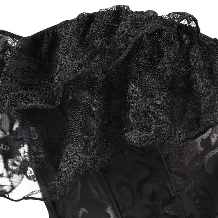 Damen Gothic Mesh Sleeved Lace Floral Overbust Korsetts