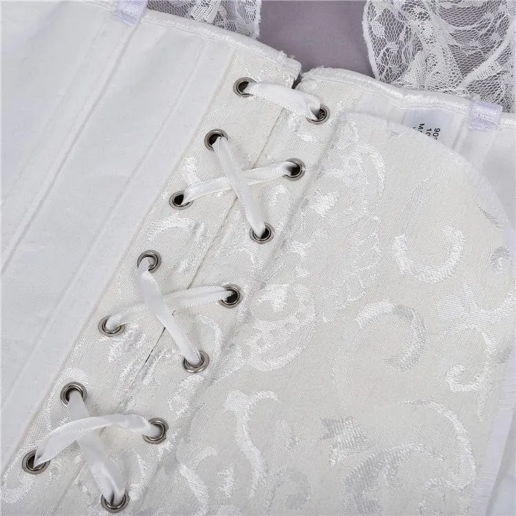 Damen Gothic Mesh Sleeved Lace Floral Overbust Korsetts