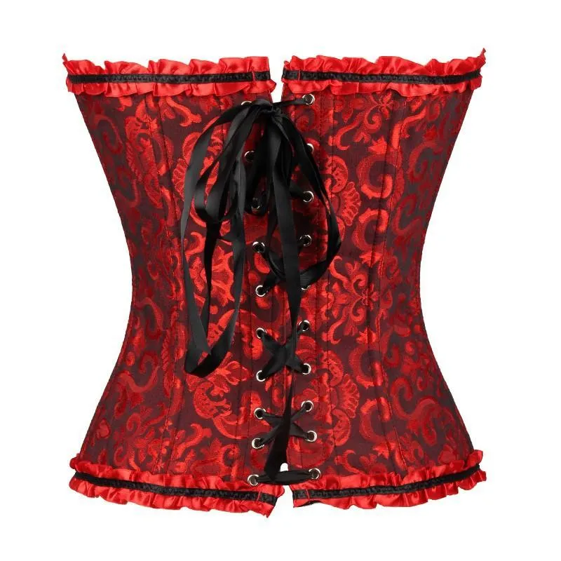 Damen Gothic Schnür Jacquard Overbust Korsetts