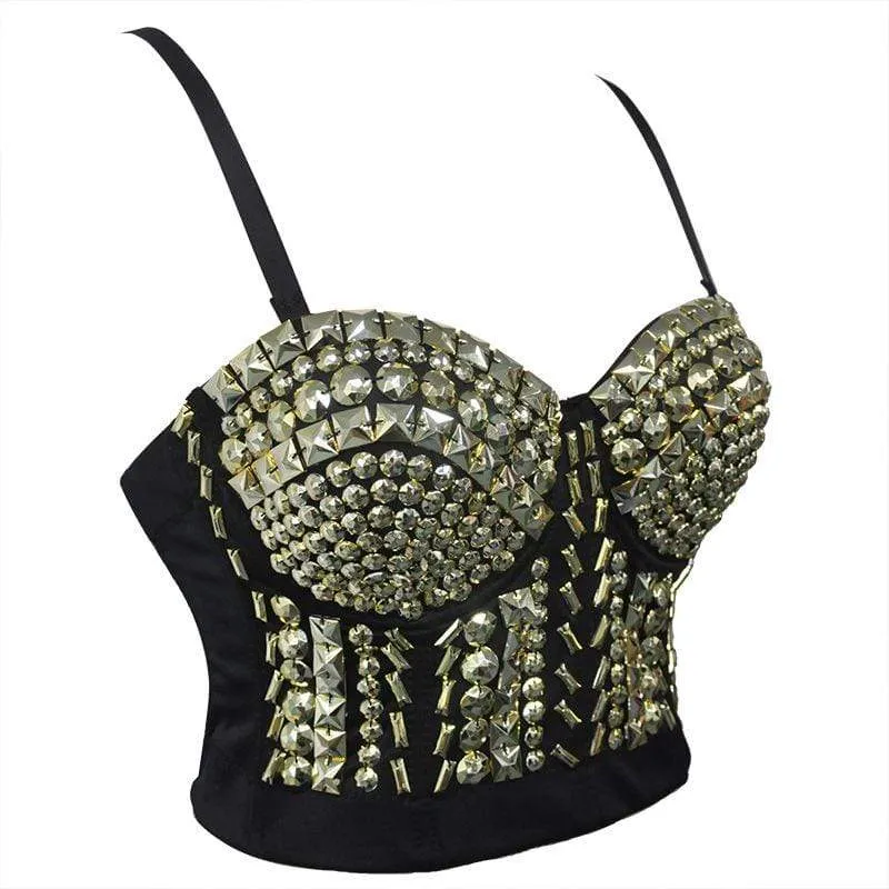 Frauen Punk Golden Bustiers mit Perlen