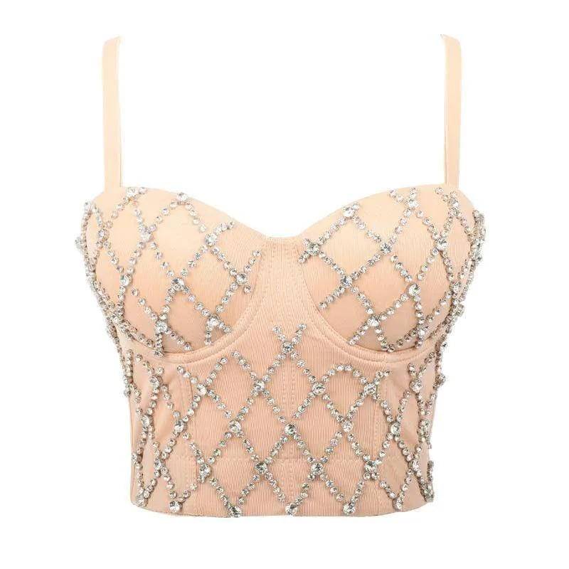 Frauen Grunge Rhomboid Perlen Pure Color Bustiers