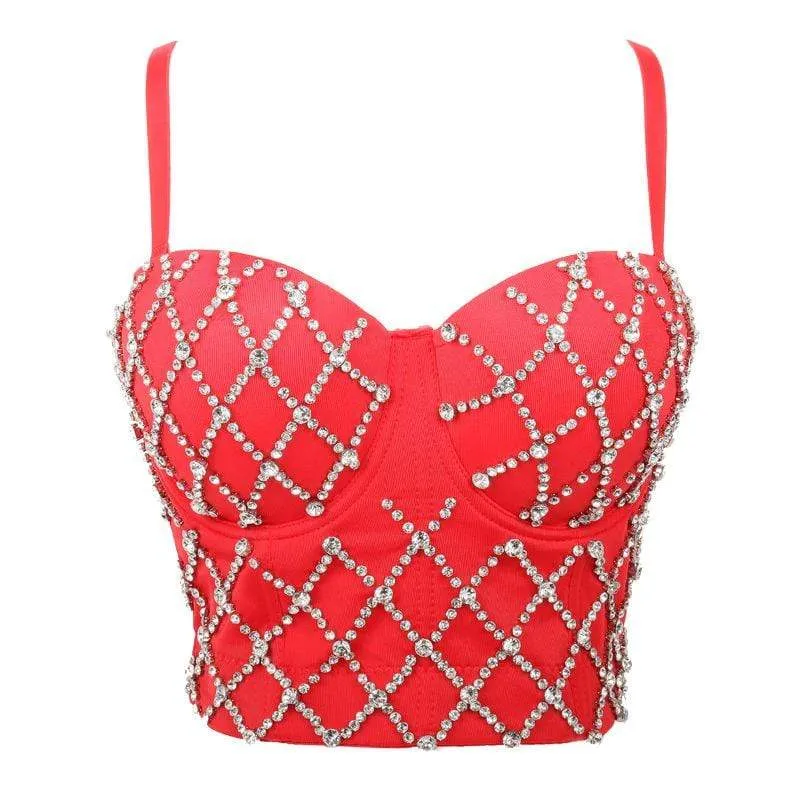 Frauen Grunge Rhomboid Perlen Pure Color Bustiers