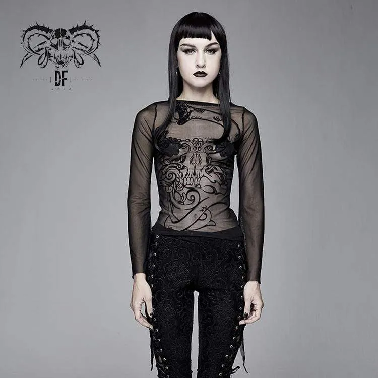 Damen Goth schiere Flare Ärmeln Mesh Tops