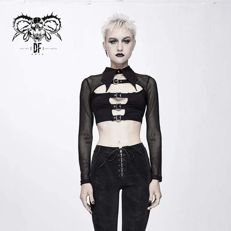 Frauen Goth Straps Mesh Short Tops