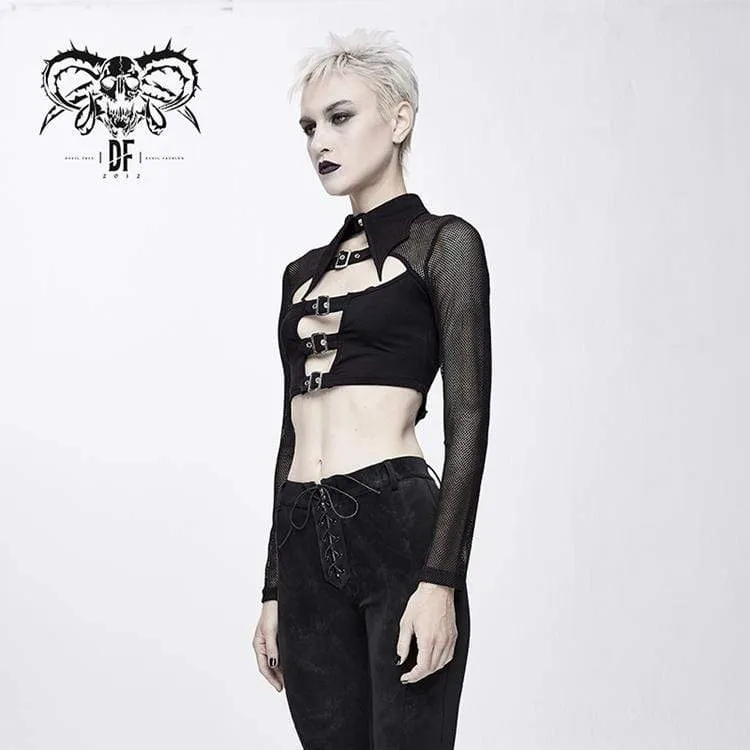 Frauen Goth Straps Mesh Short Tops