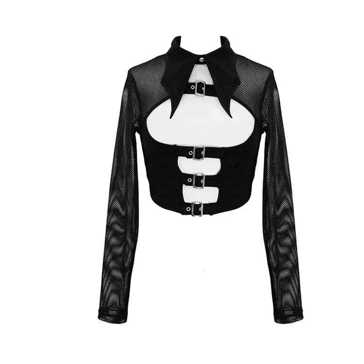 Frauen Goth Straps Mesh Short Tops