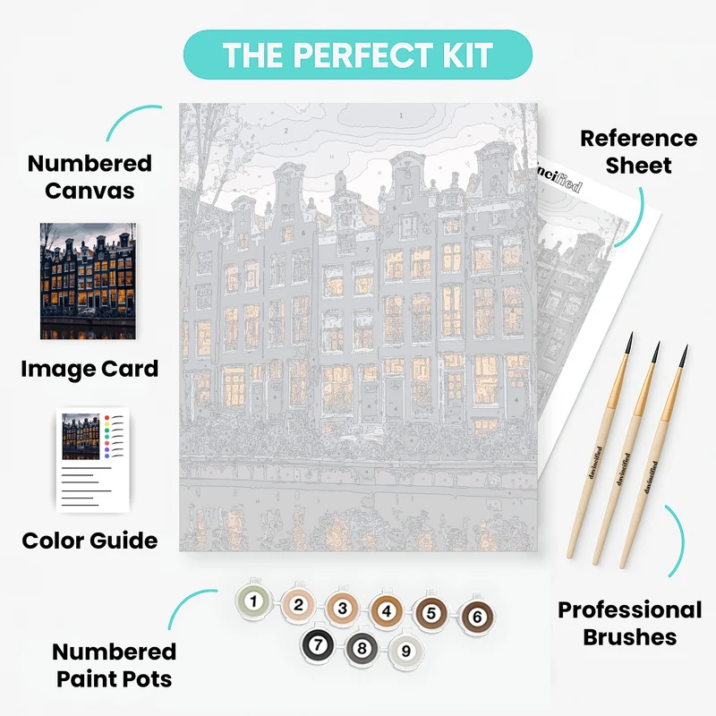 Amsterdam Canal Houses at Dusk - Paint by Numbers Kit