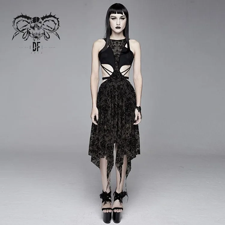 Frauen Goth aushöhlen unregelmäßigen Blumenkleid