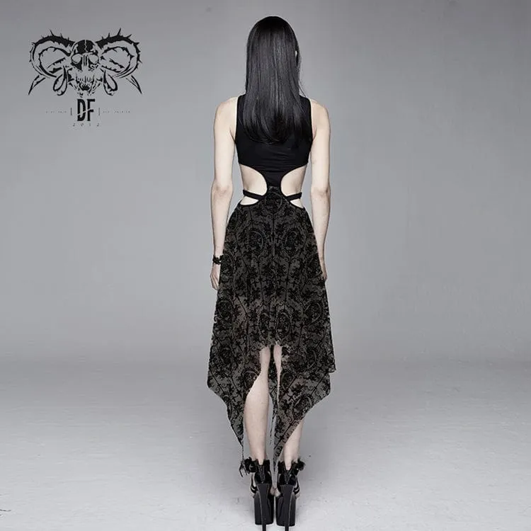 Frauen Goth aushöhlen unregelmäßigen Blumenkleid