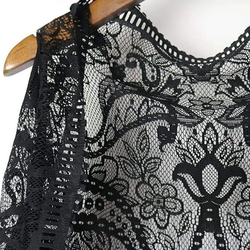 Damen schiere Flare Lace Fransen häkeln schwarze Westen
