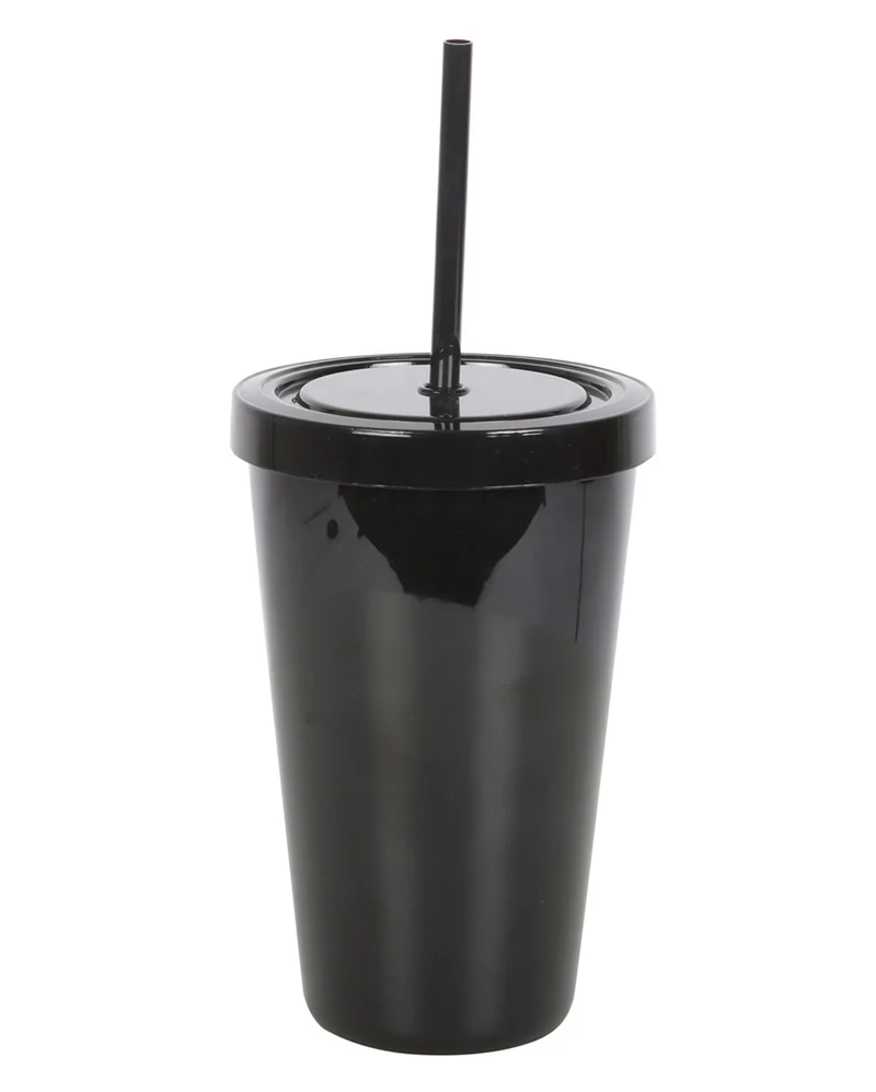 Schwarzer "Goth Juice" Getränkebecher mit Trinkhalm