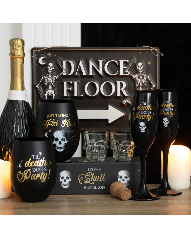 "Dance Floor" Metallschild mit tanzenden Gerippen 30x20cm