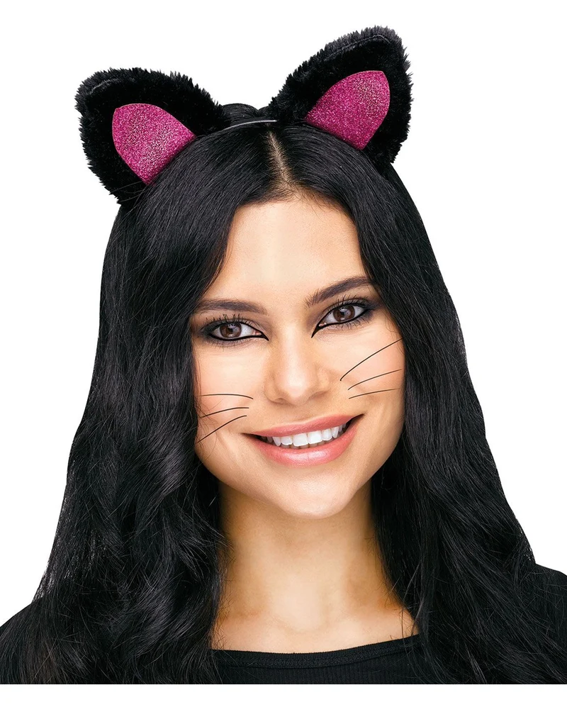 Katzenohren Haarreif Schwarz-Pink