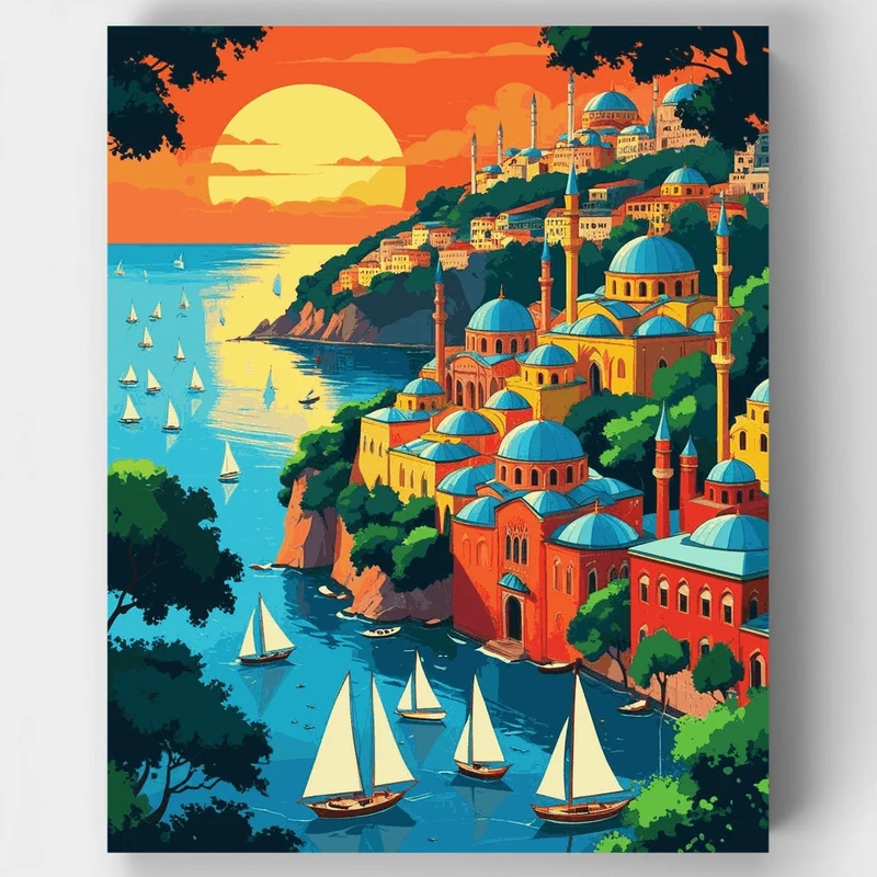 Istanbul Ottoman Coast at Sunset - Paint by Numbers Kit