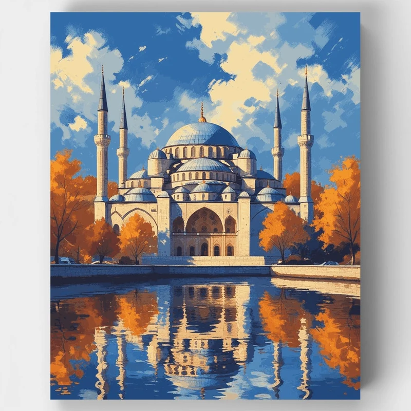 Istanbul Blue Mosque in Autumn - Paint by Numbers Kit
