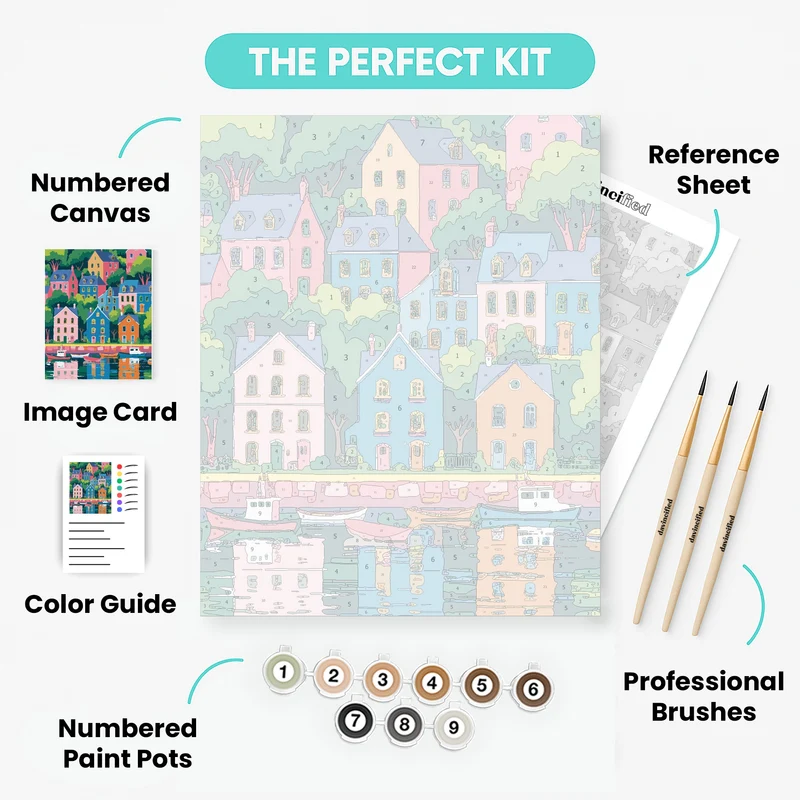 Colorful Harbor Town - Paint by Numbers Kit