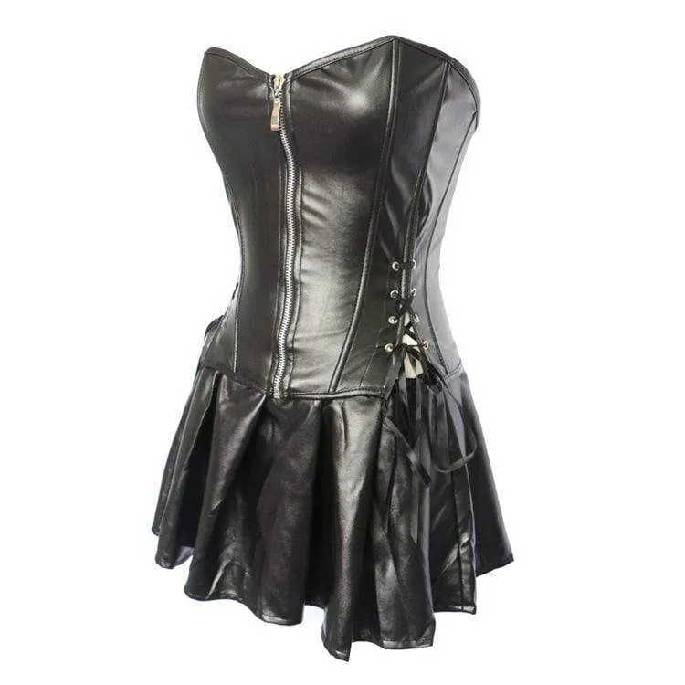 Damen Gothic Strappy Kunstleder Overbust Korsett Kleider
